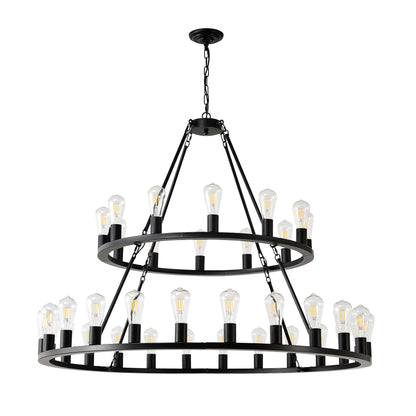 52" 2-Tier Wagon Wheel Farmhouse Chandelier, 36-Light