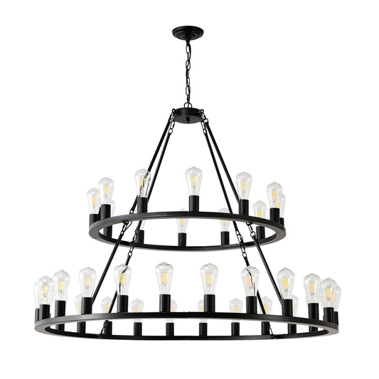 52" 2-Tier Wagon Wheel Farmhouse Chandelier, 36-Light