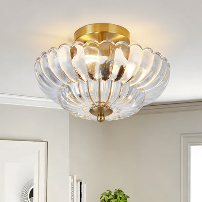 11.8" 3-Light Gold Semi-Flush Ceiling Light with Flower Glass