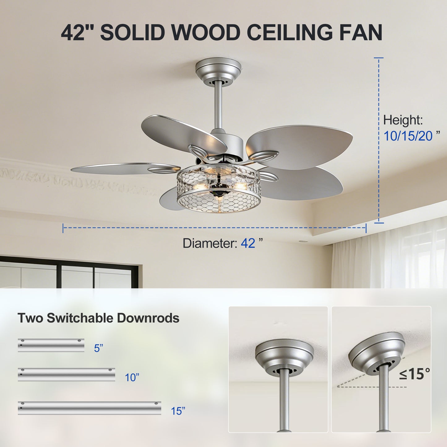 42" Silver Reversible Ceiling Fan with Remote - view 11
