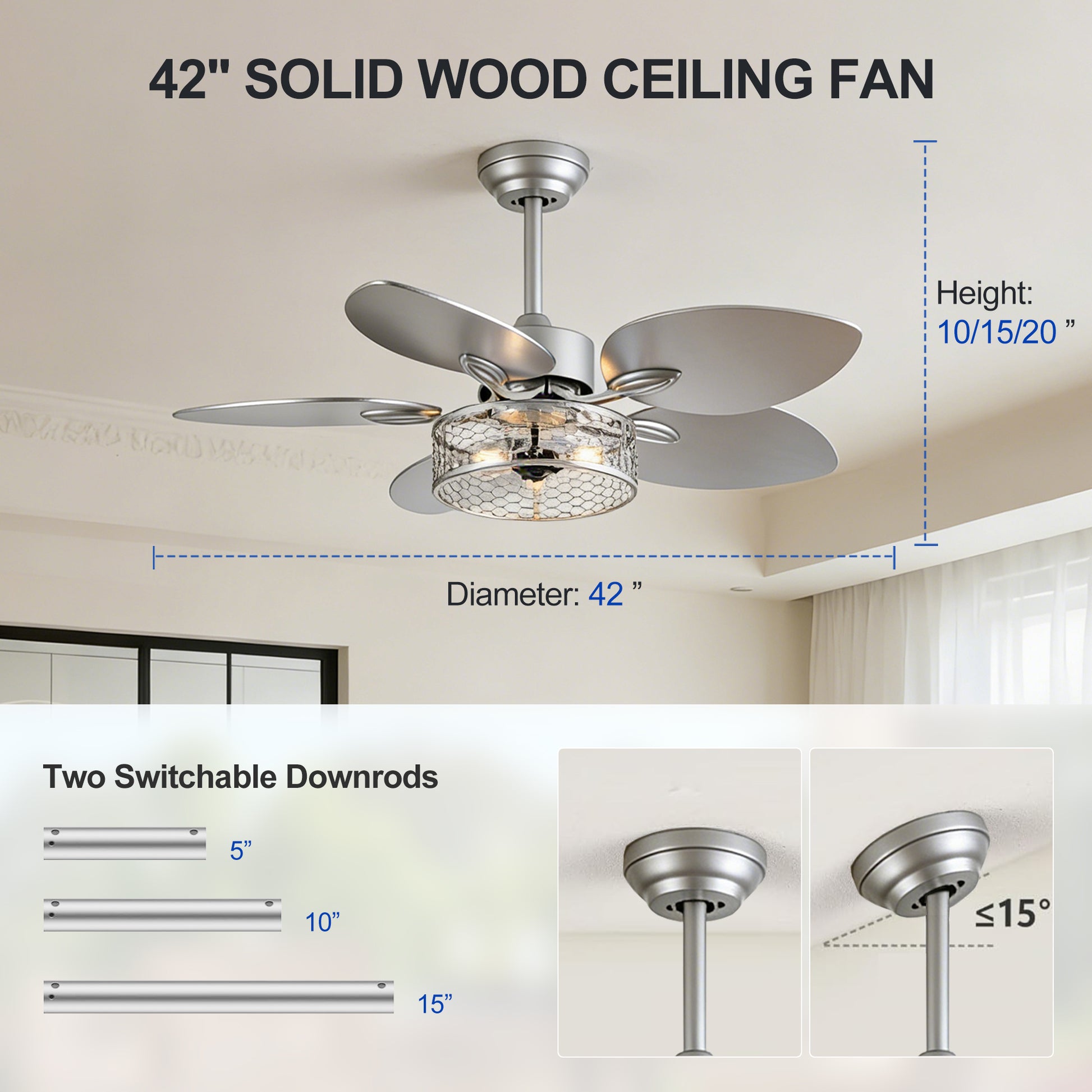 42" Silver Reversible Ceiling Fan with Remote - view 11