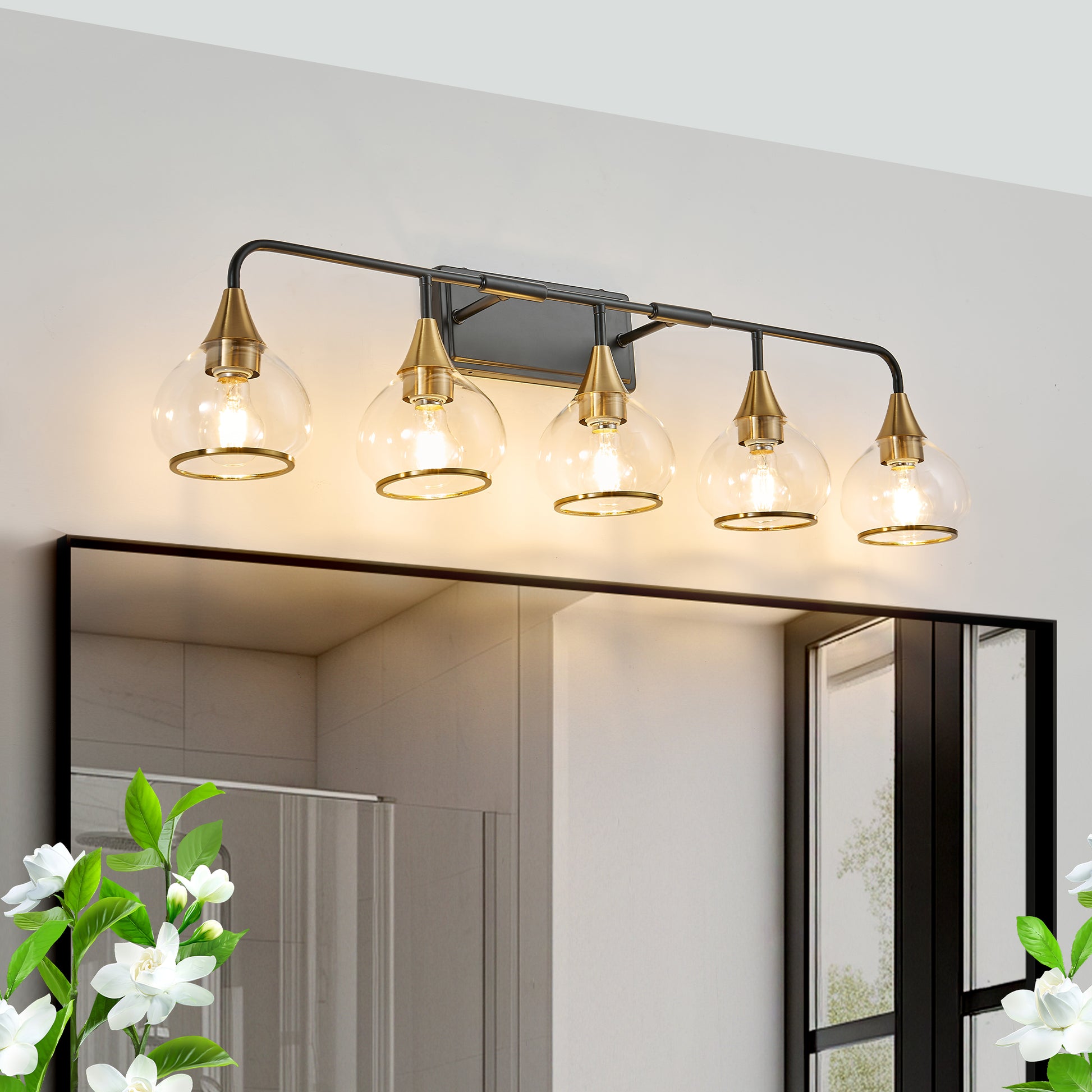 40" 5-Light Black & Gold Vanity Wall Light with Clear Glass - view 4