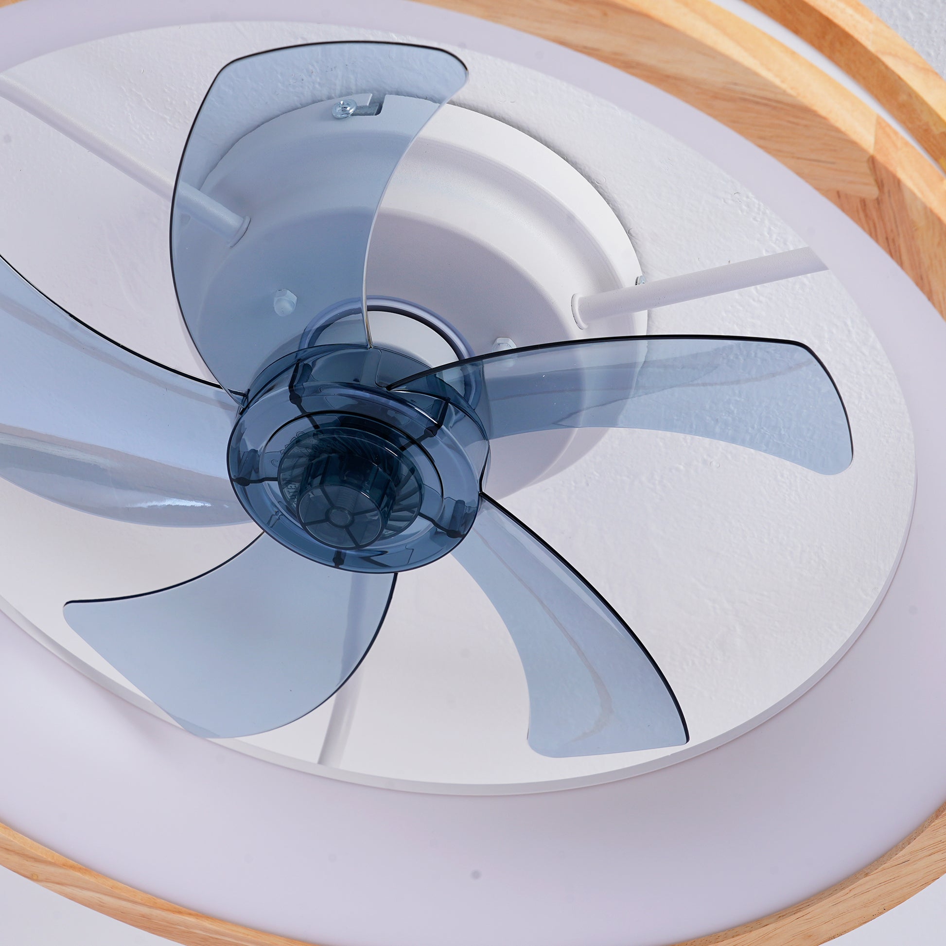 Natural Wood & White Flush Mount Ceiling Fan with Dimmable LED - view 21