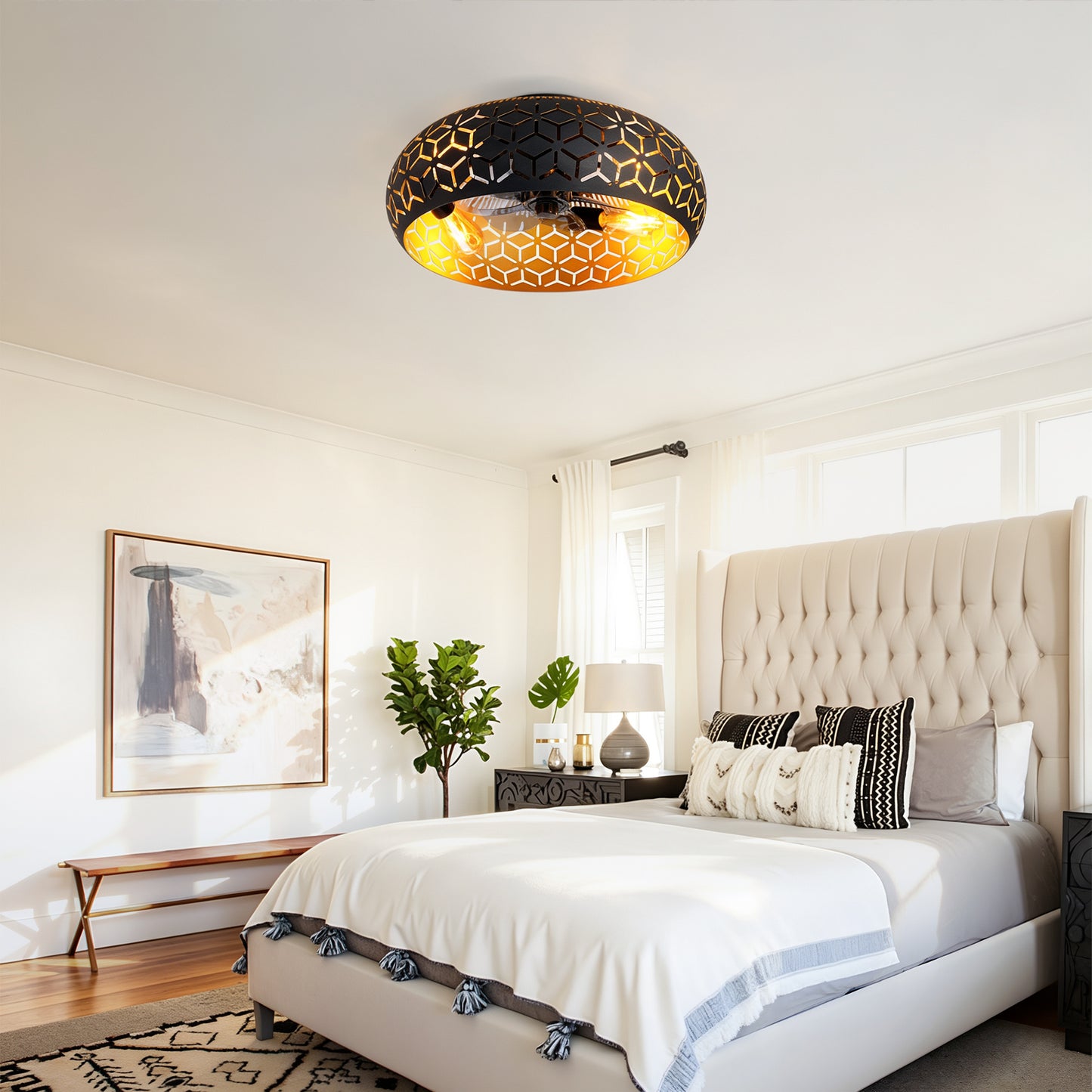 19.7" Black & Gold Caged Ceiling Fan with Remote - view 5