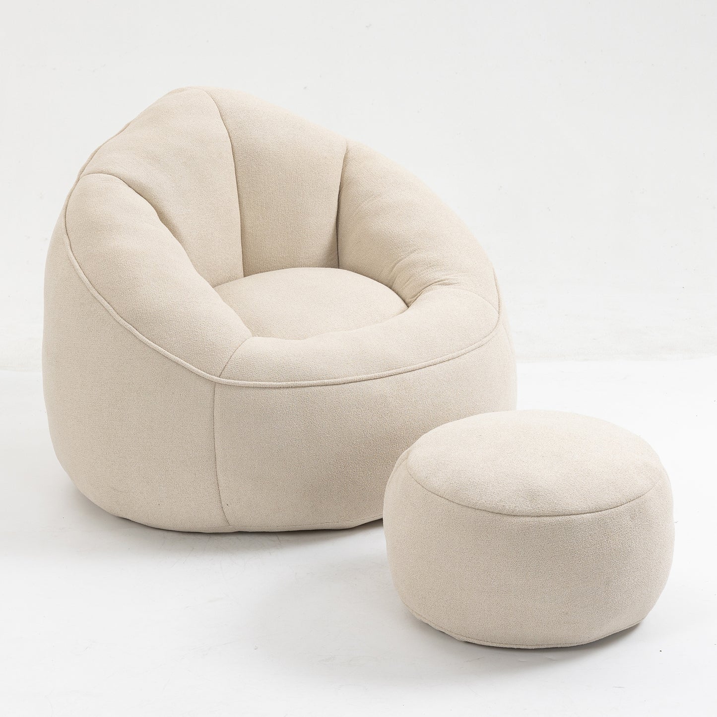 Microfiber Bean Bag Sofa Chair with Footrest – Beige