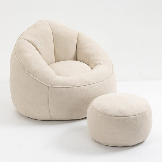 Microfiber Bean Bag Sofa Chair with Footrest – Beige