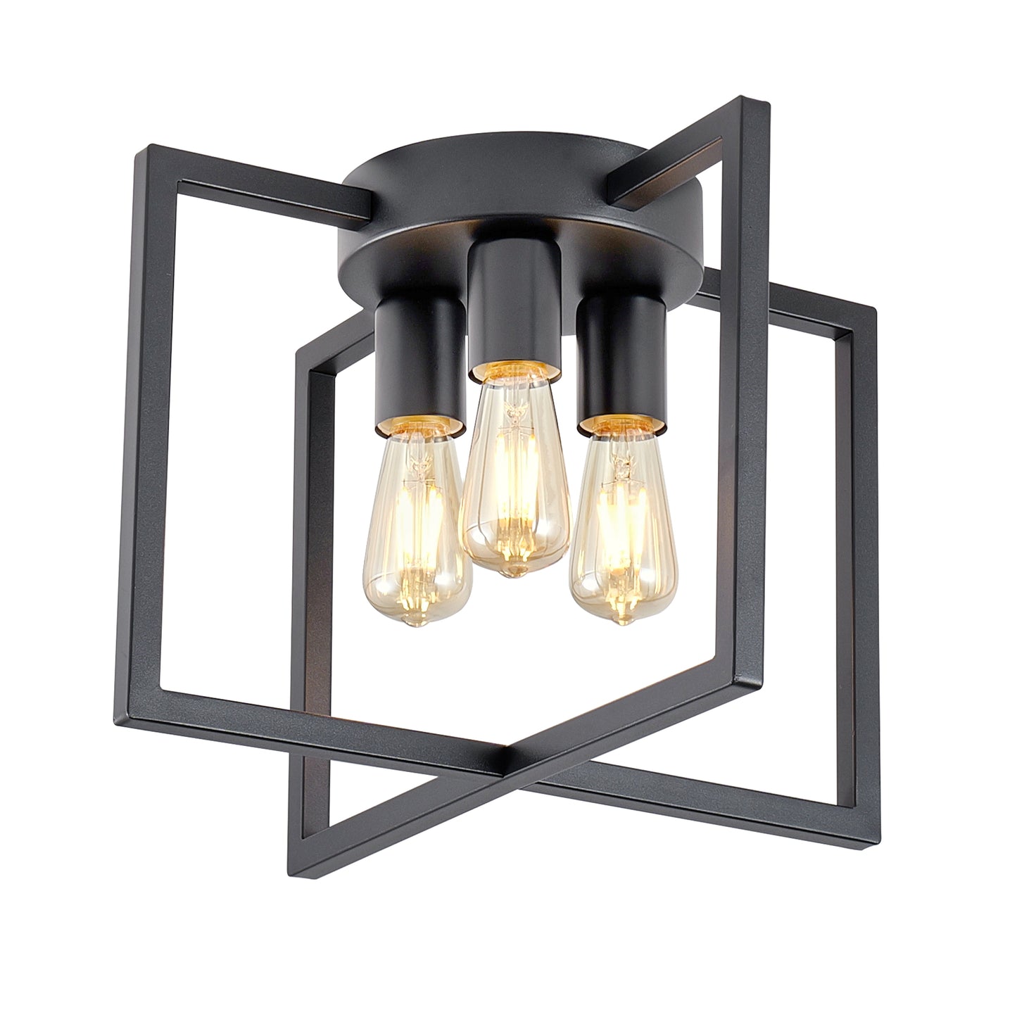 3-Light Black Geometric Farmhouse Semi-Flush Chandelier - view 10