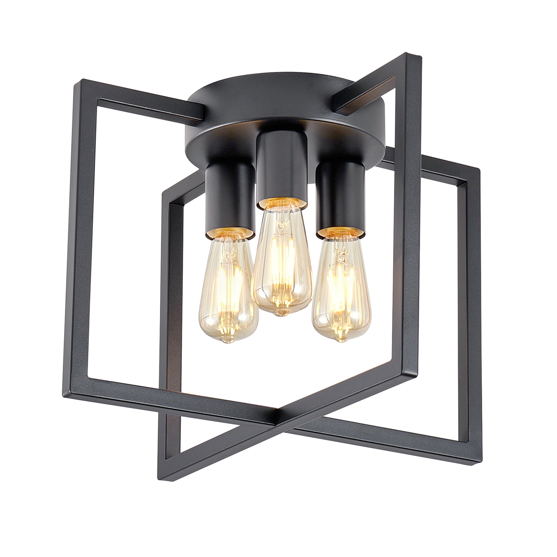 3-Light Black Geometric Farmhouse Semi-Flush Chandelier - view 10