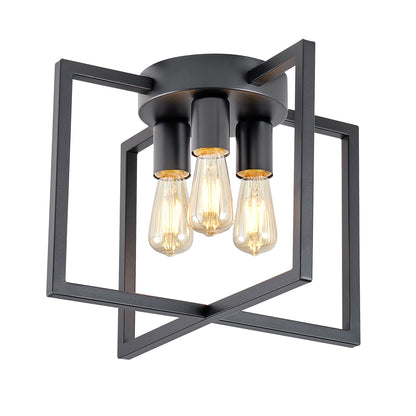 3-Light Black Geometric Farmhouse Semi-Flush Chandelier - view 10