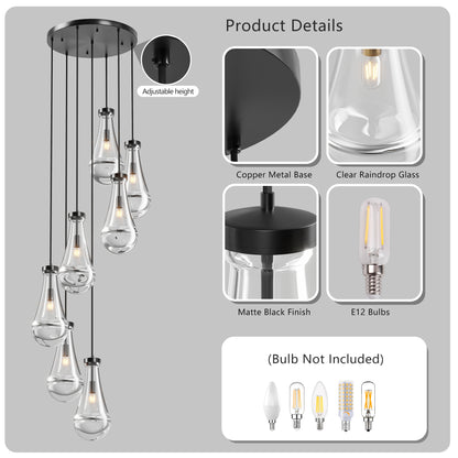 7-Light Black Adjustable Pendant Chandelier - view 8