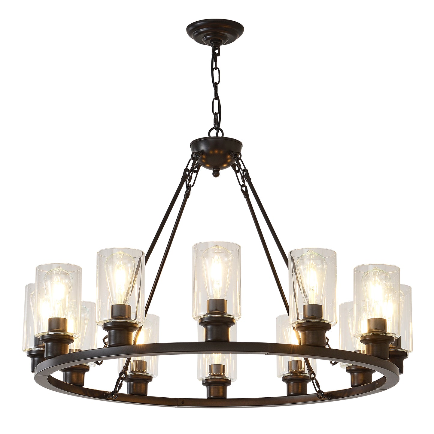 34.5" Black Wagon Wheel Farmhouse Chandelier, 12-Light - view 11