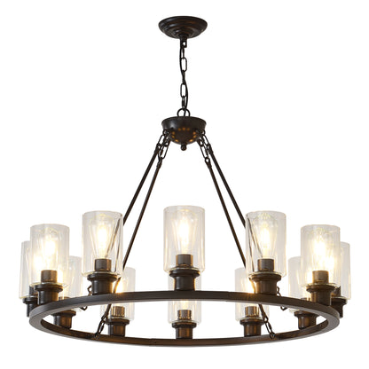 34.5" Black Wagon Wheel Farmhouse Chandelier, 12-Light - view 11