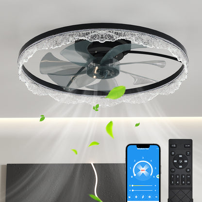 24" Black Acrylic Ring Ceiling Fan with Dimmable LED