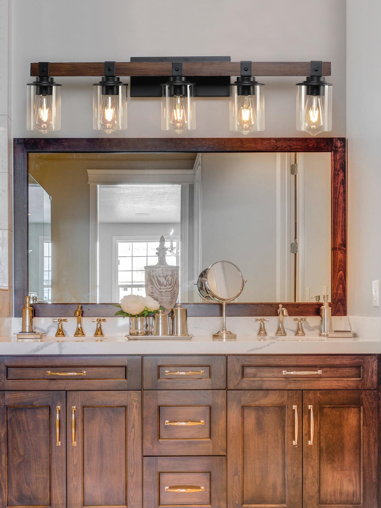 35" 5-Light Farmhouse Vanity Light with Wood Accent - view 4