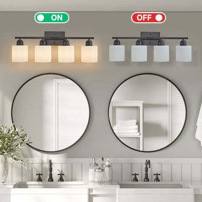 4-Light Black Vanity Wall Light with Frosted Glass - view 4