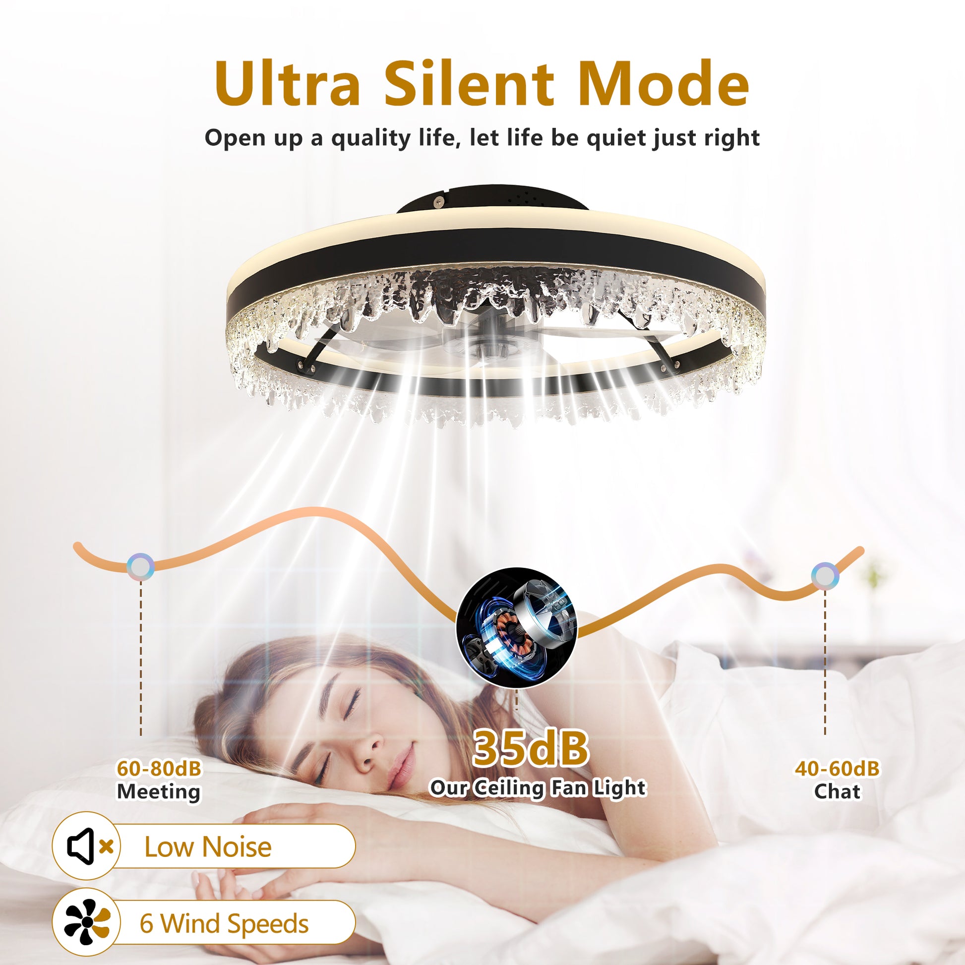 20" Black Smart Ceiling Fan with Light - view 6