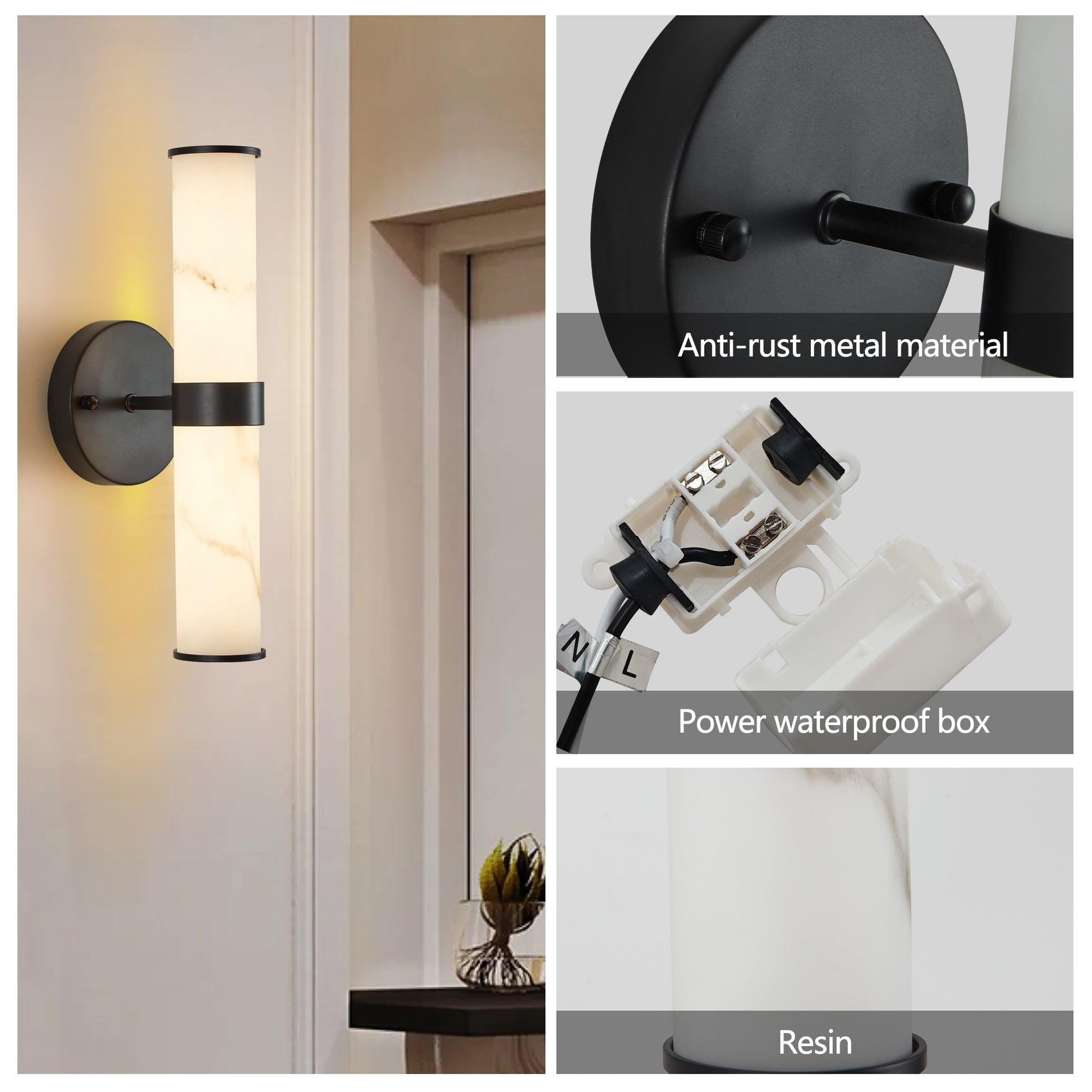 Marble Texture Wall Light with Black Frame, Set of 2 - view 11