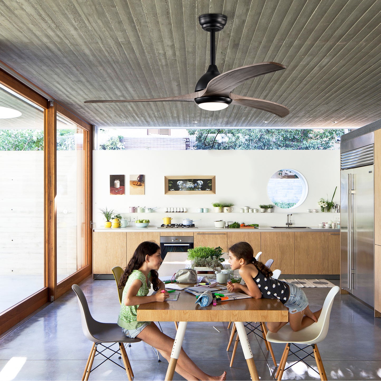 52" Matte Black Solid Wood Ceiling Fan with Remote - view 6