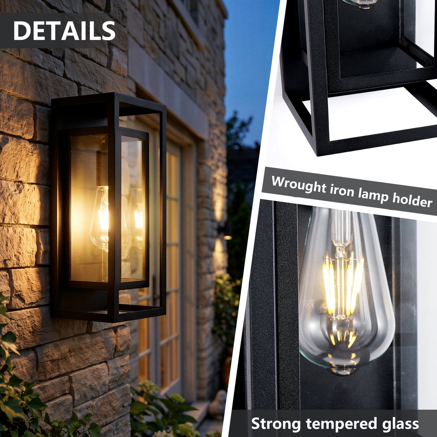 14" Black Outdoor Wall Lantern with Clear Glass, Set of 2 - view 8