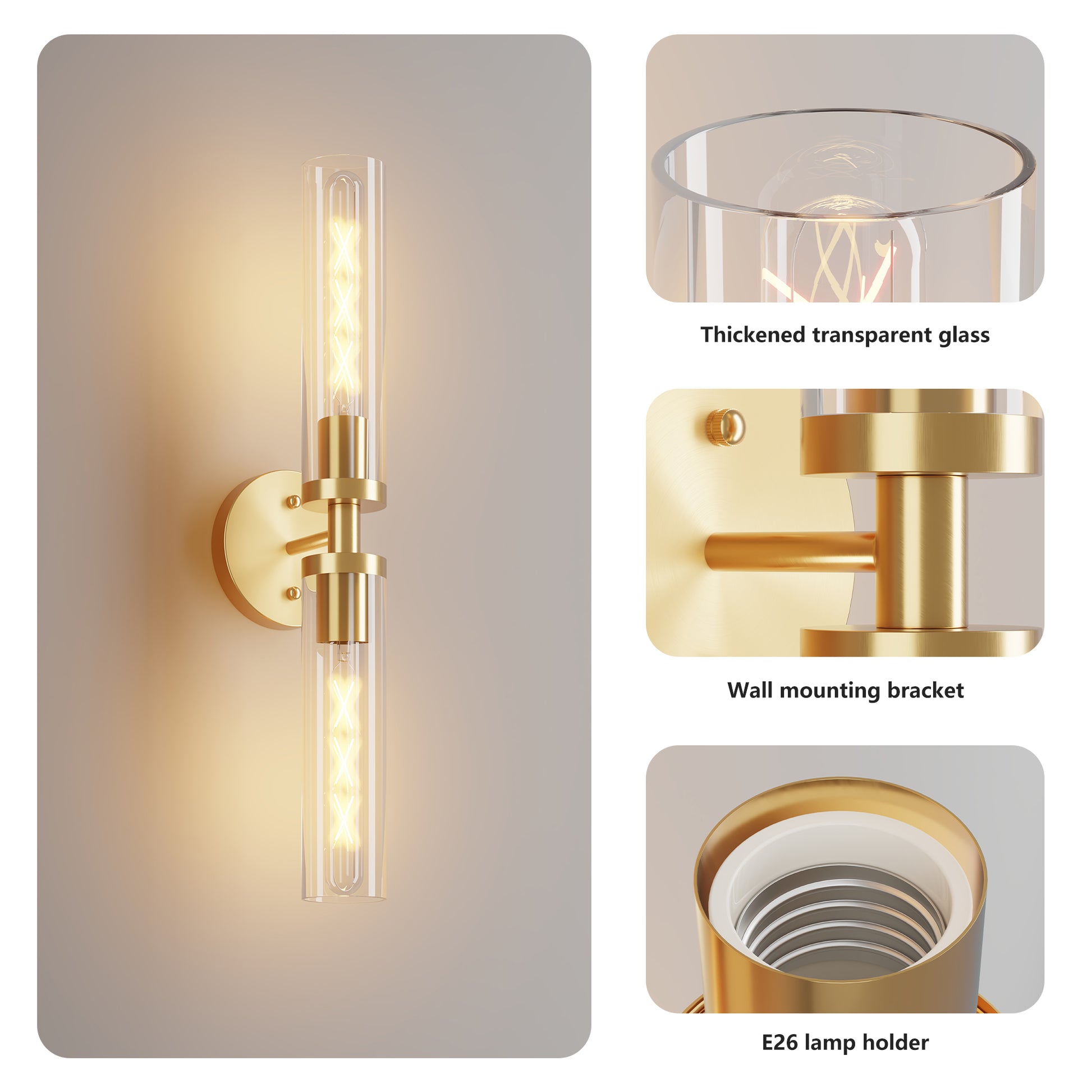 Gold Wall Light with Clear Glass, Set of 2 - view 7
