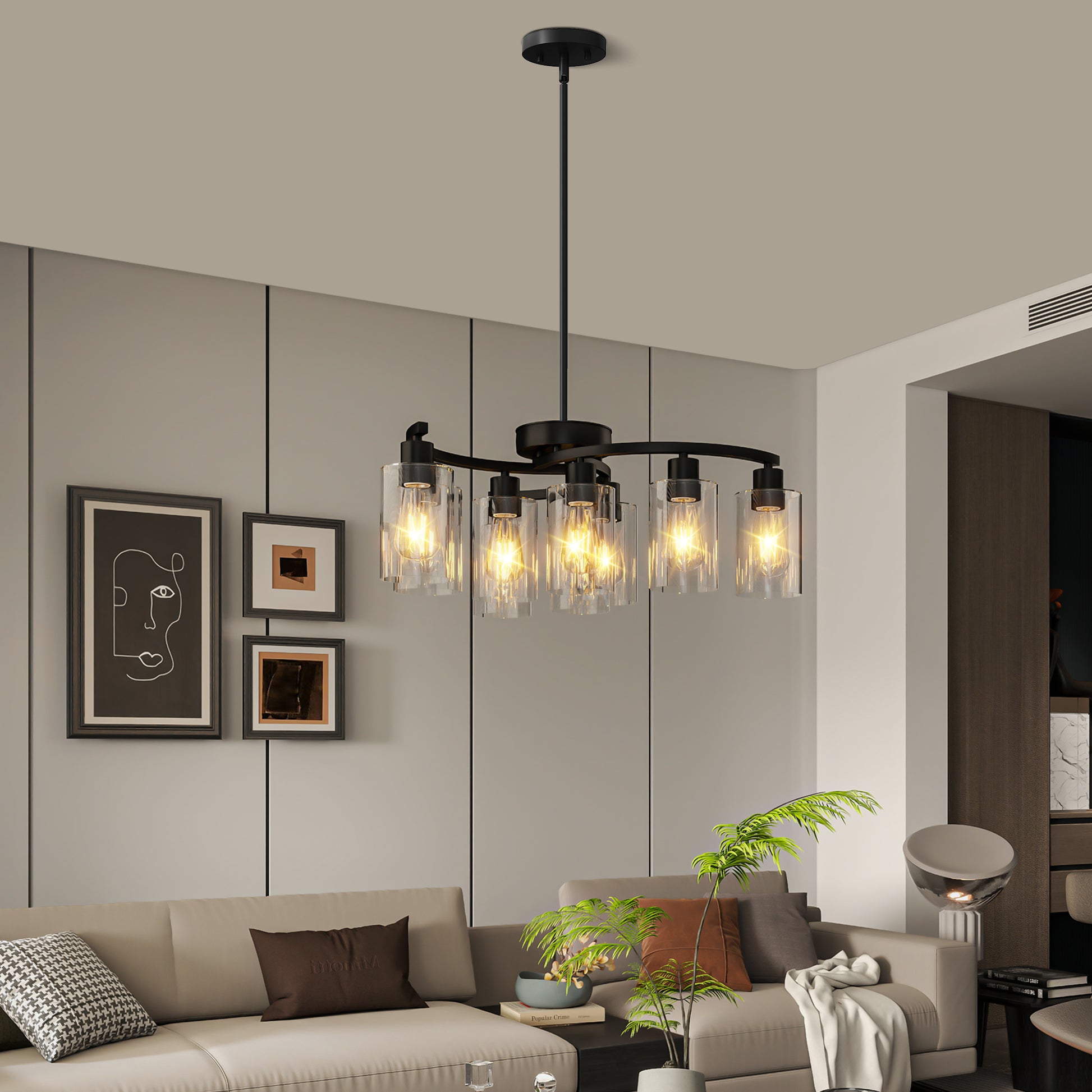 9-Light Black Farmhouse Chandelier with Clear Glass - view 2