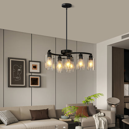 9-Light Black Farmhouse Chandelier with Clear Glass - view 2