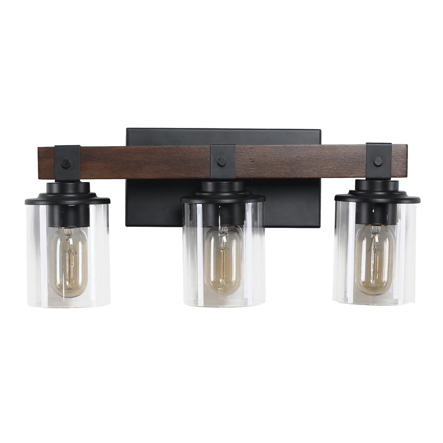 19" 3-Light Walnut Farmhouse Vanity Light with Glass Shades - view 17