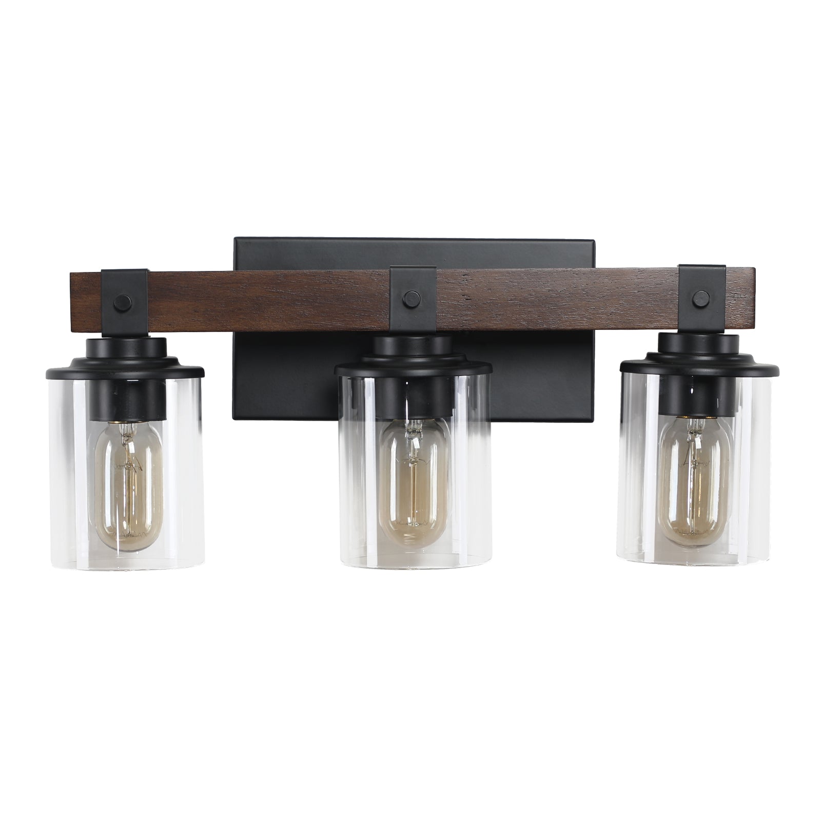 19" 3-Light Walnut Farmhouse Vanity Light with Glass Shades - view 17