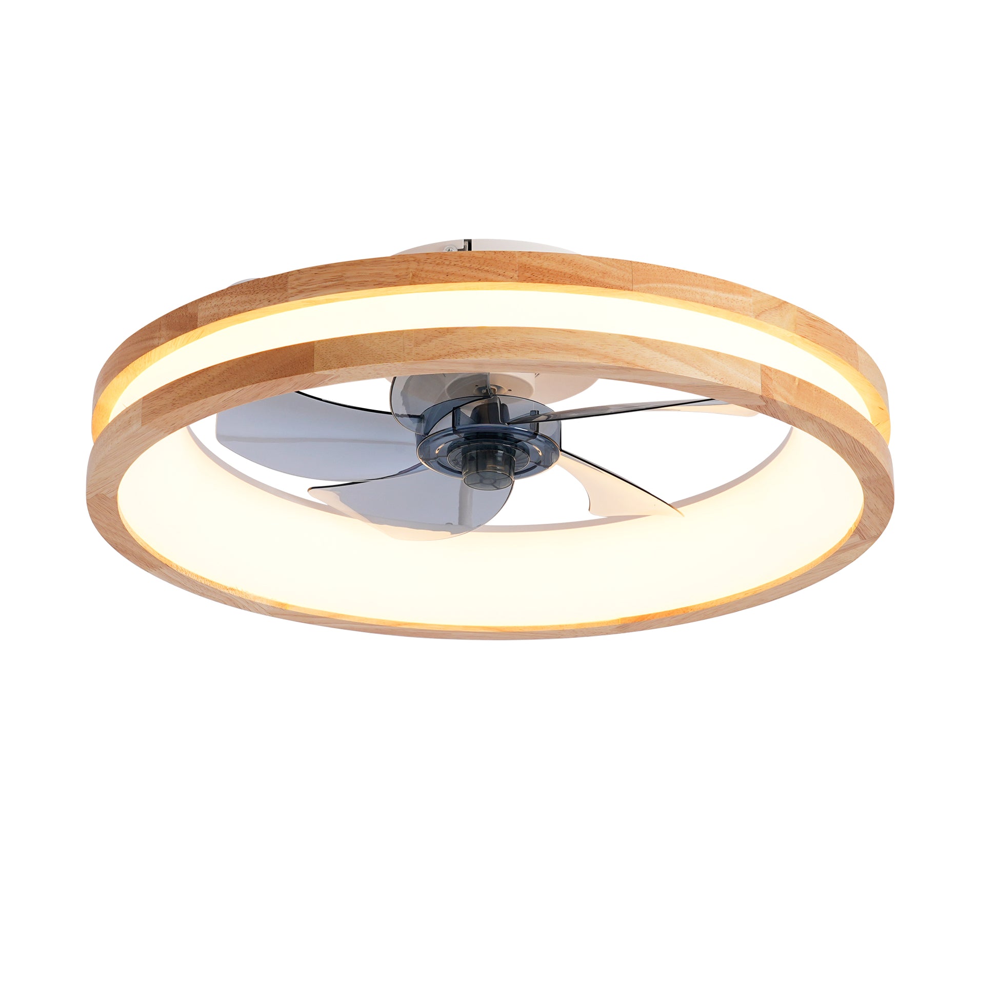 Natural Wood & White Flush Mount Ceiling Fan with Dimmable LED - view 22