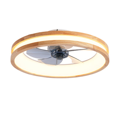 Natural Wood & White Flush Mount Ceiling Fan with Dimmable LED - view 22