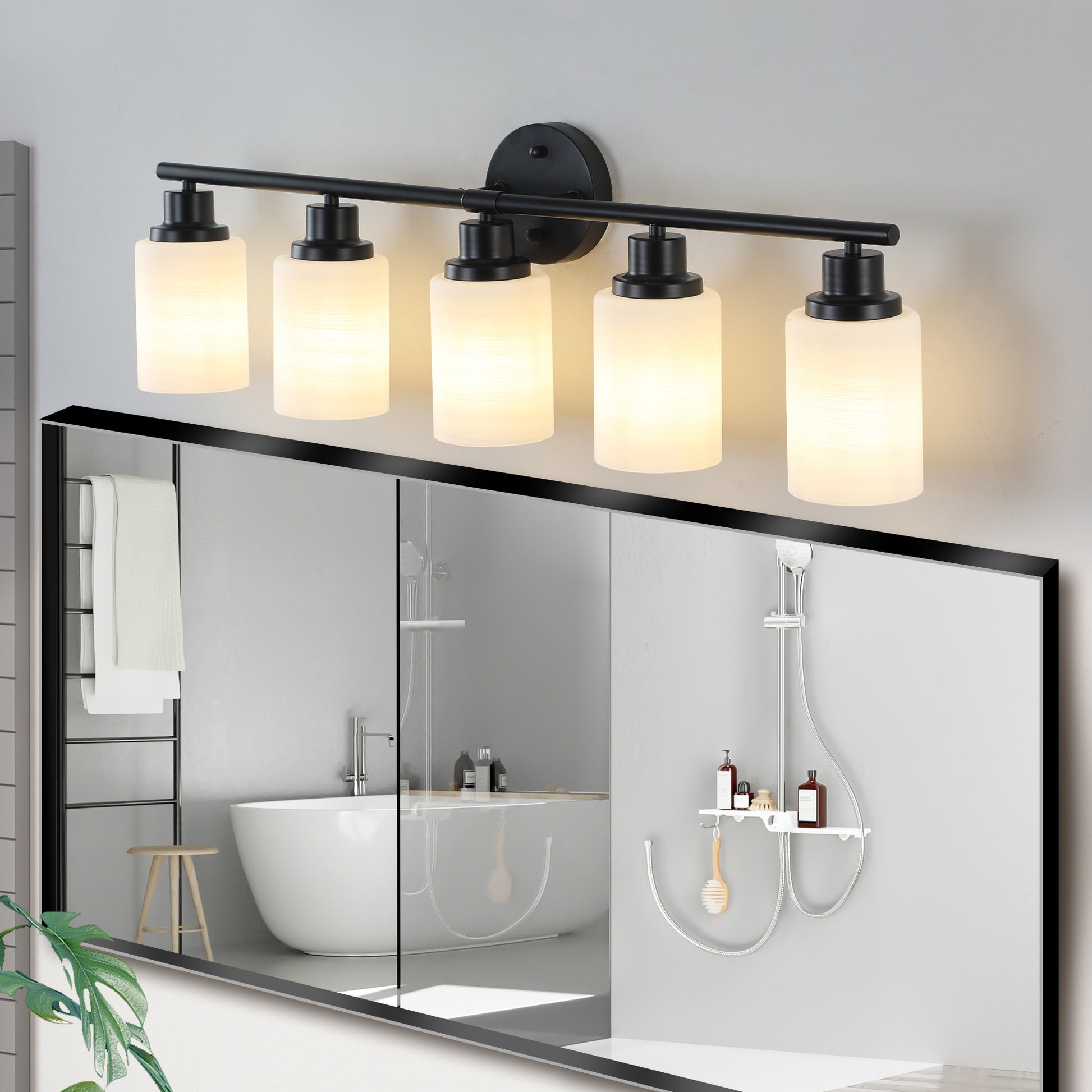 31" 5-Light Black Vanity Light with Frosted Glass - view 3