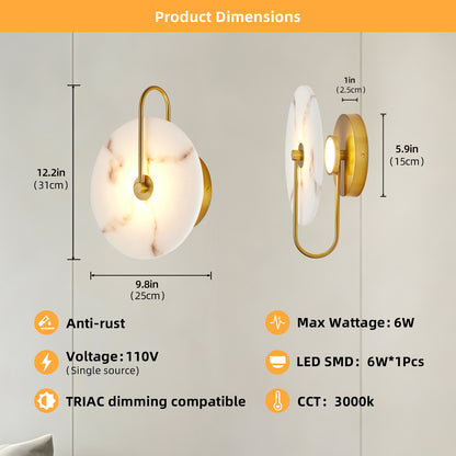 9.8" Gold Round Alabaster LED Wall Sconce - view 7