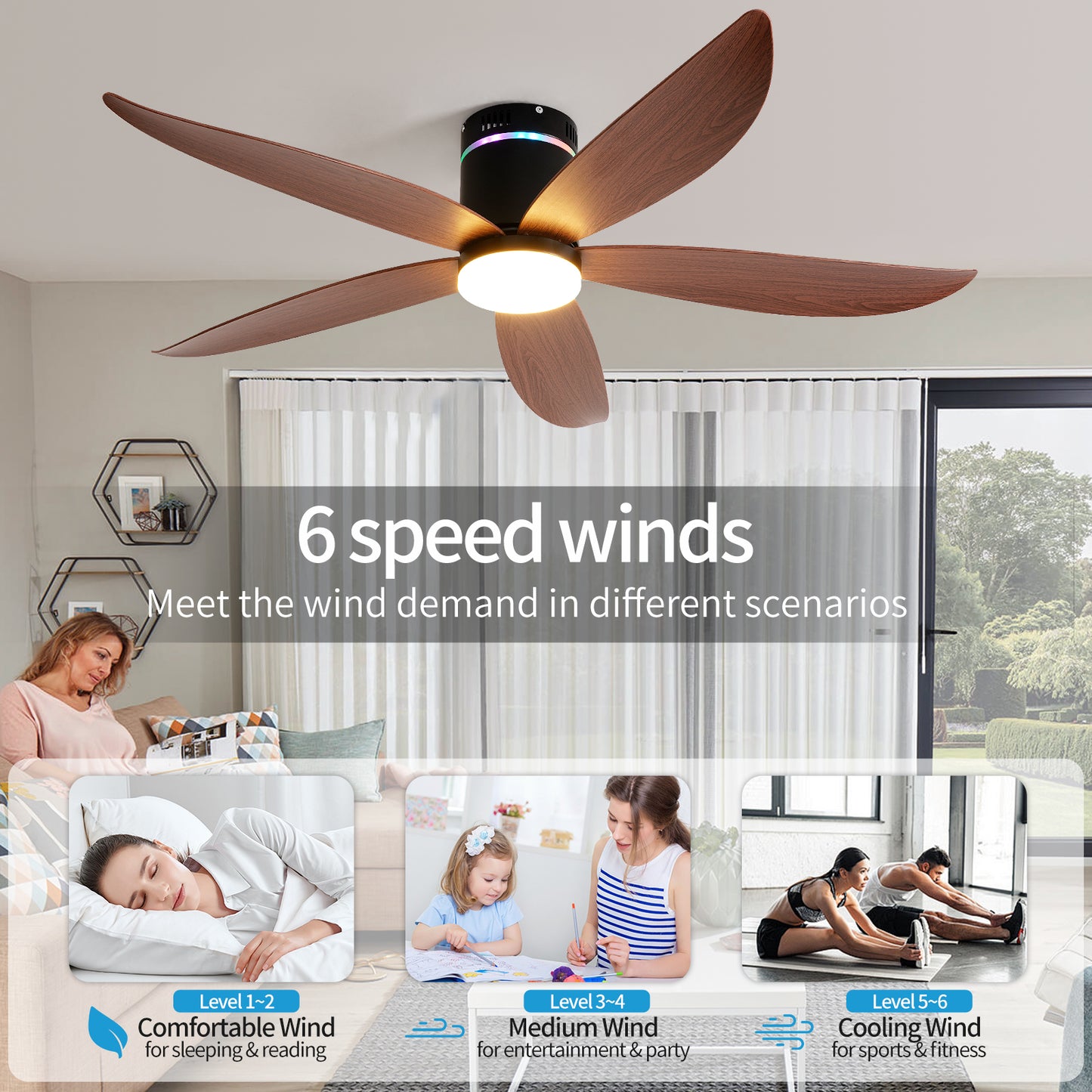 52" Matte Black 5-Blade Ceiling Fan with LED Light - view 10