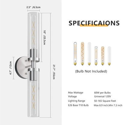 Brushed Nickel Wall Sconce with Clear Glass, Set of 2 - view 8