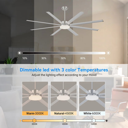 88" Silver Industrial Aluminum Ceiling Fan with Remote - view 10
