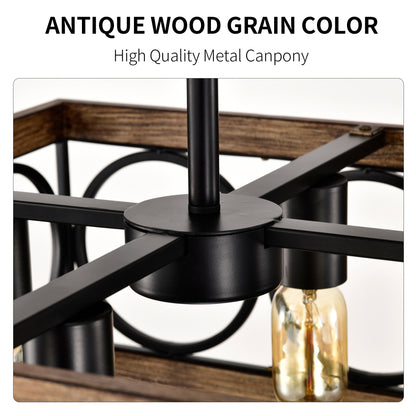 4-Light Wood & Black Farmhouse Flush Mount Ceiling Light - view 10