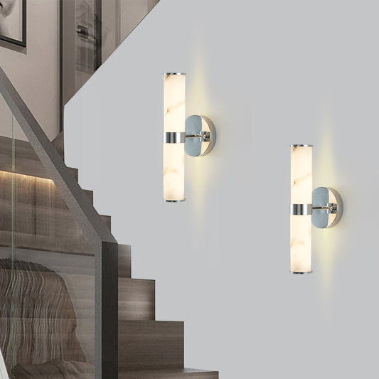 Chrome Faux Marble Wall Sconce, Set of 2