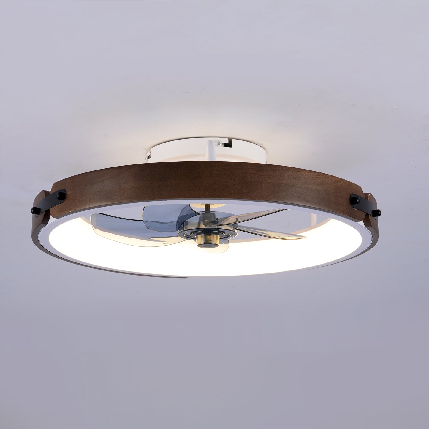 20" Walnut & Black Flush Mount Ceiling Fan with Dimmable LED - view 15