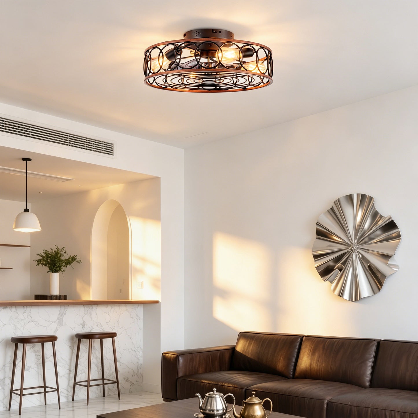20" Matte Black Caged Ceiling Fan with Remote - view 3