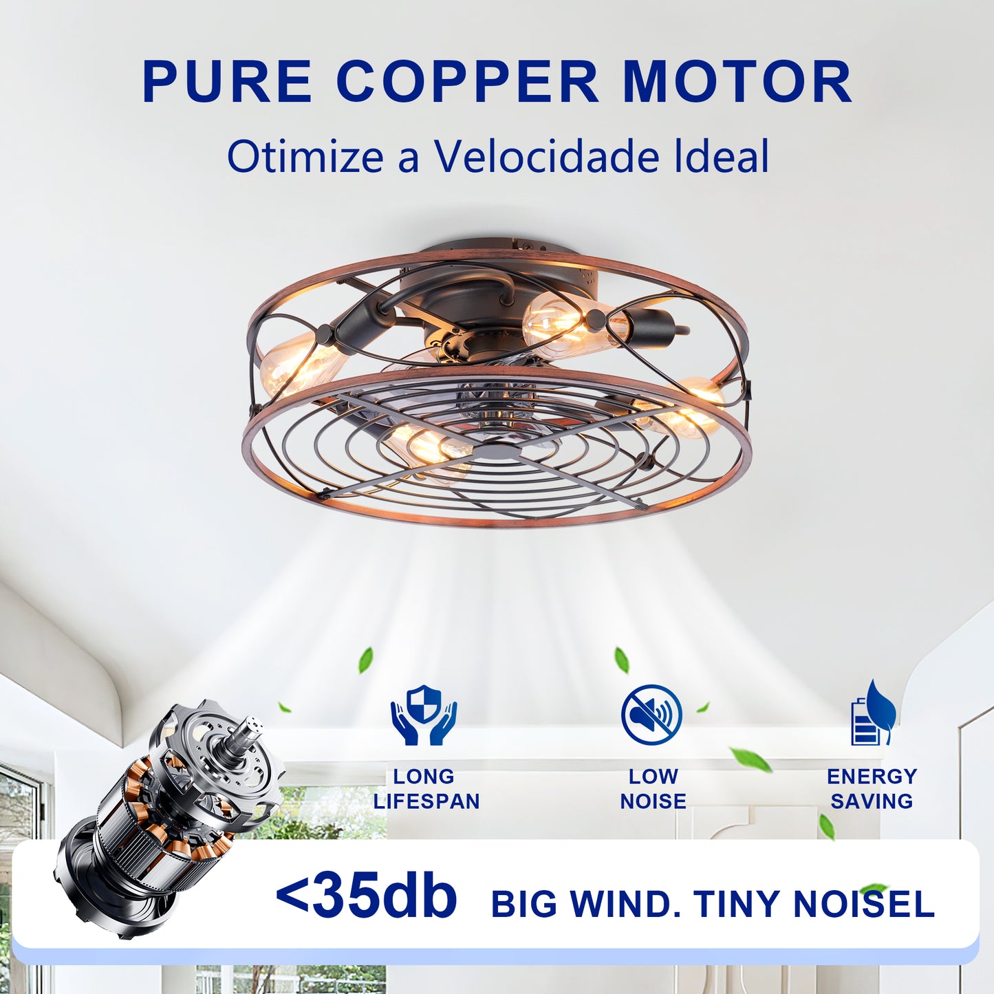 20" Matte Black Caged Ceiling Fan with Remote - view 12