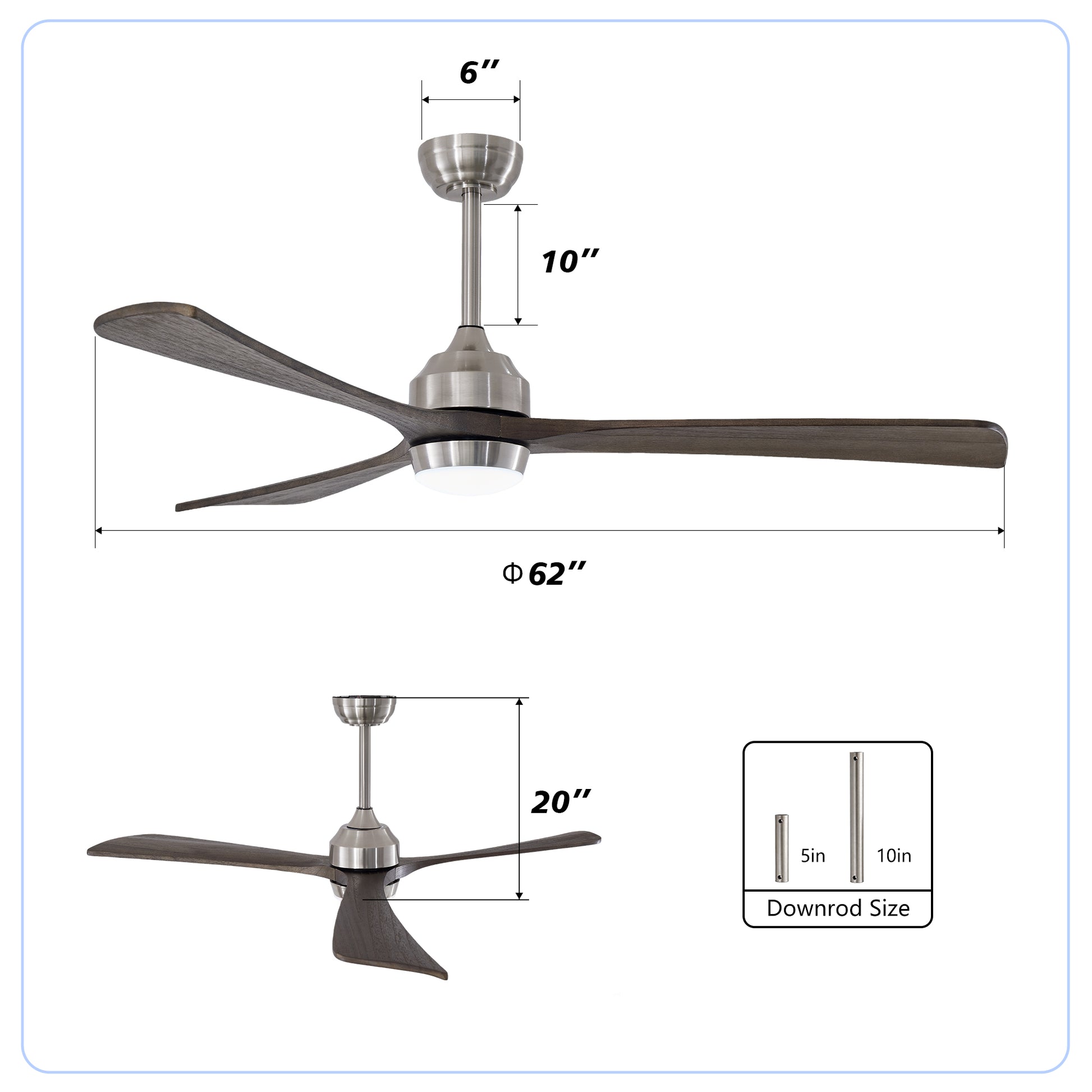 62" Satin Nickel Solid Wood Ceiling Fan with Light & Remote - view 7