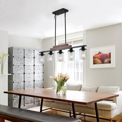37" 5-Light Walnut Farmhouse Chandelier with Clear Glass - view 2