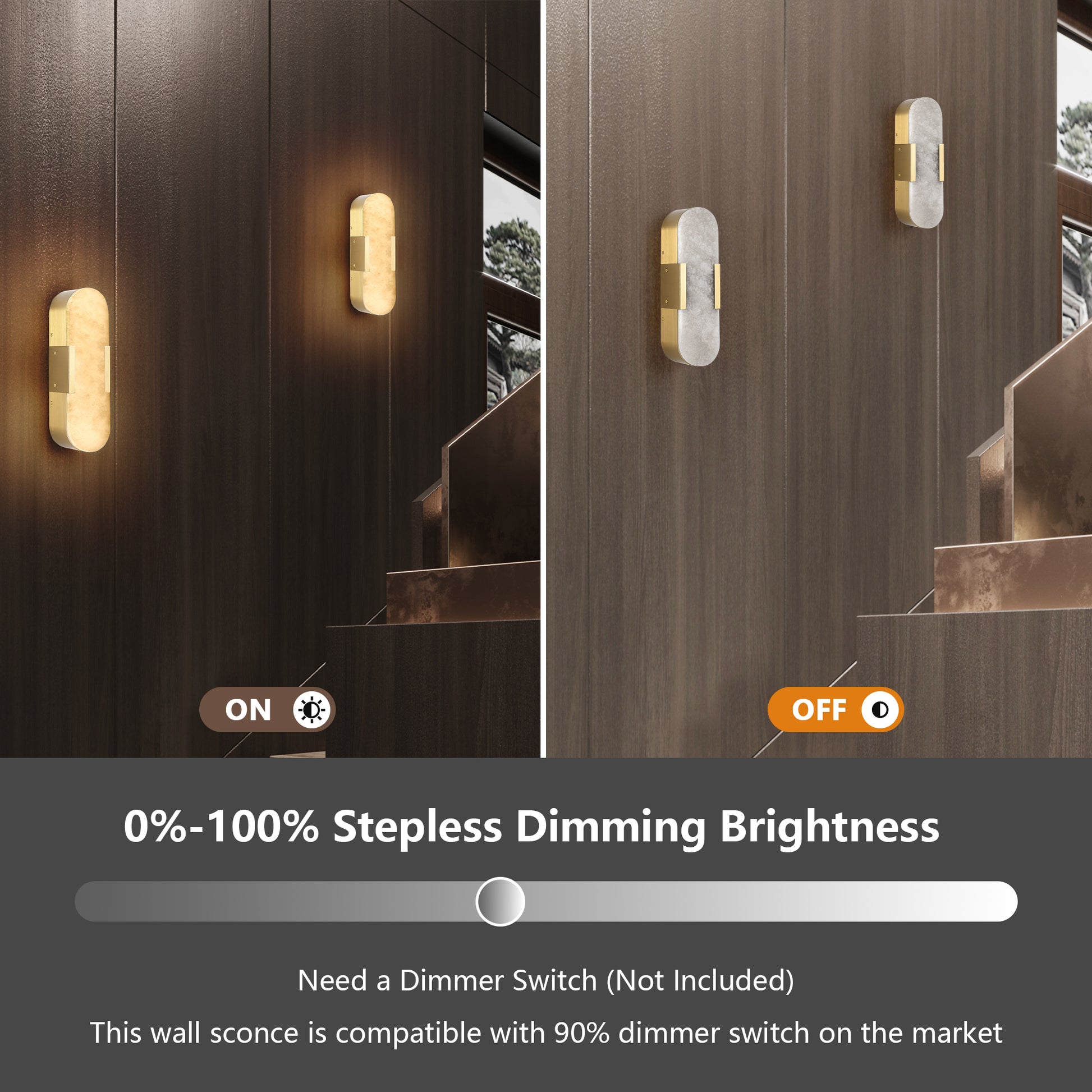 13.8" Natural Marble Gold Wall Sconce, Set of 2 - view 6