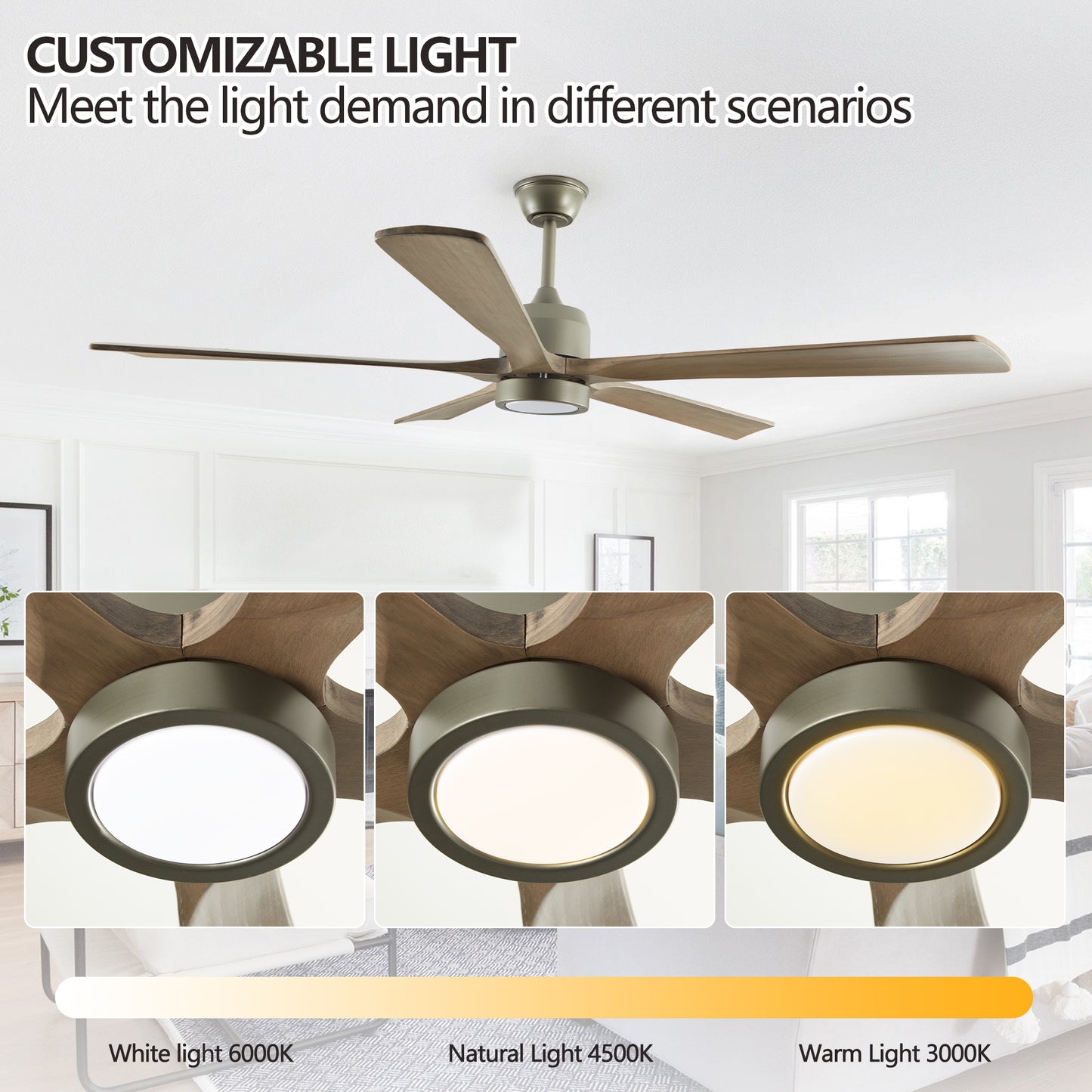 60" Olive Green Wood Ceiling Fan with Remote - view 3