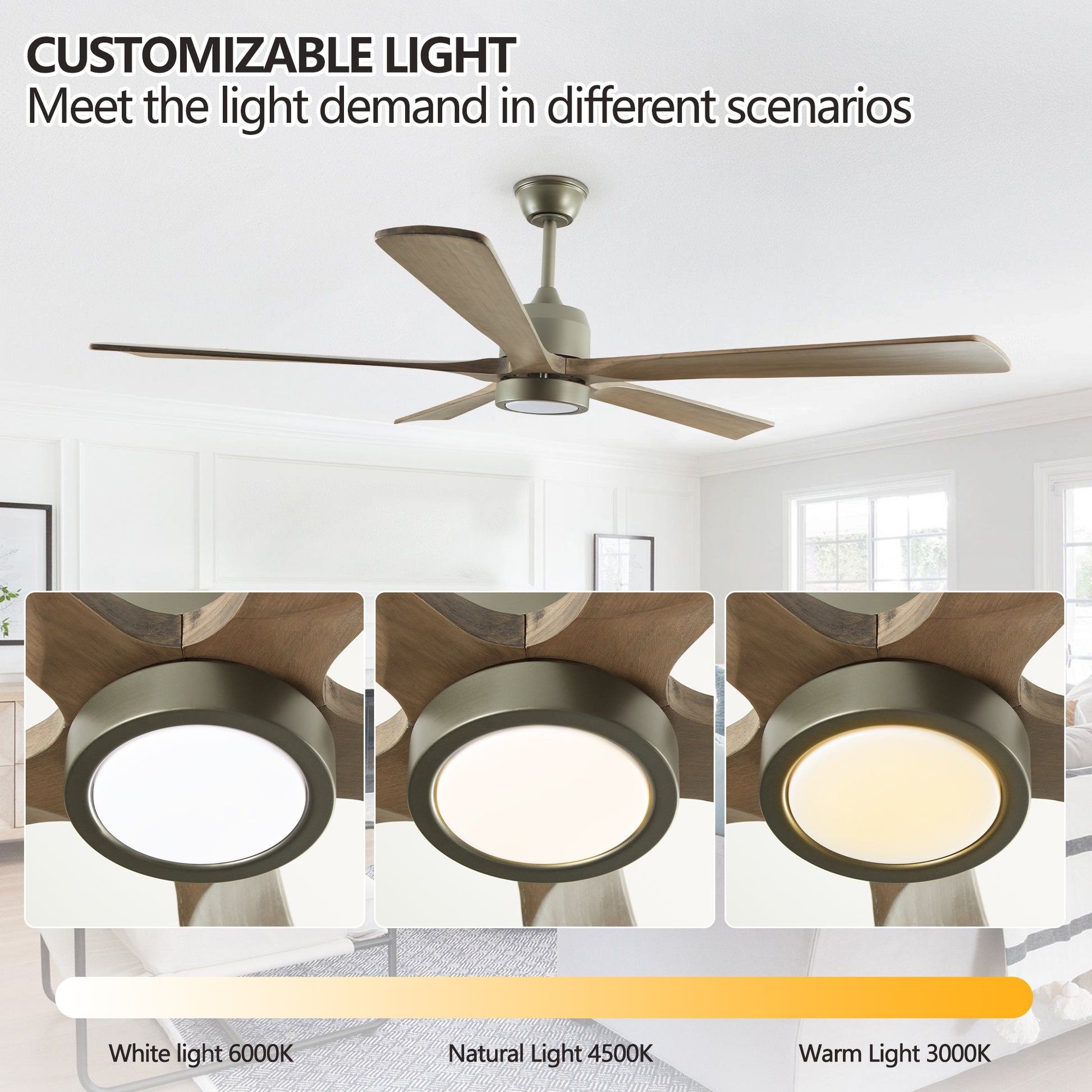 60" Olive Green Wood Ceiling Fan with Remote - view 3