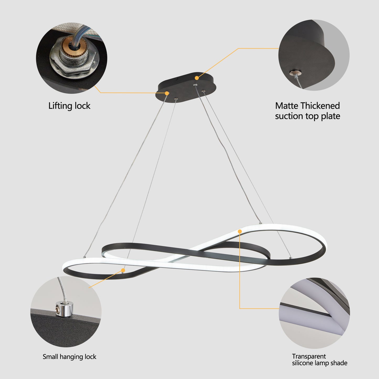 39" Black Infinity LED Pendant Light, Dimmable - view 6