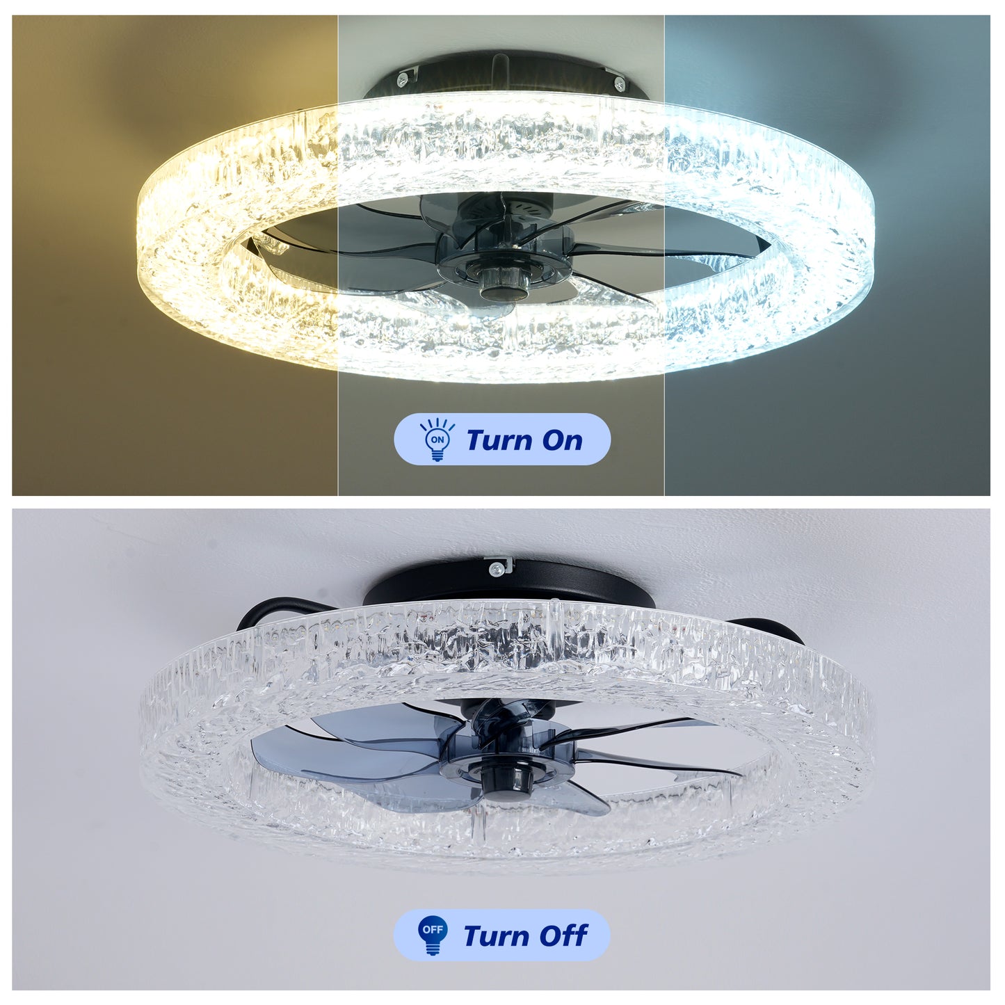 Matte Black Acrylic Ice Brick Ceiling Fan with Dimmable LED - view 9