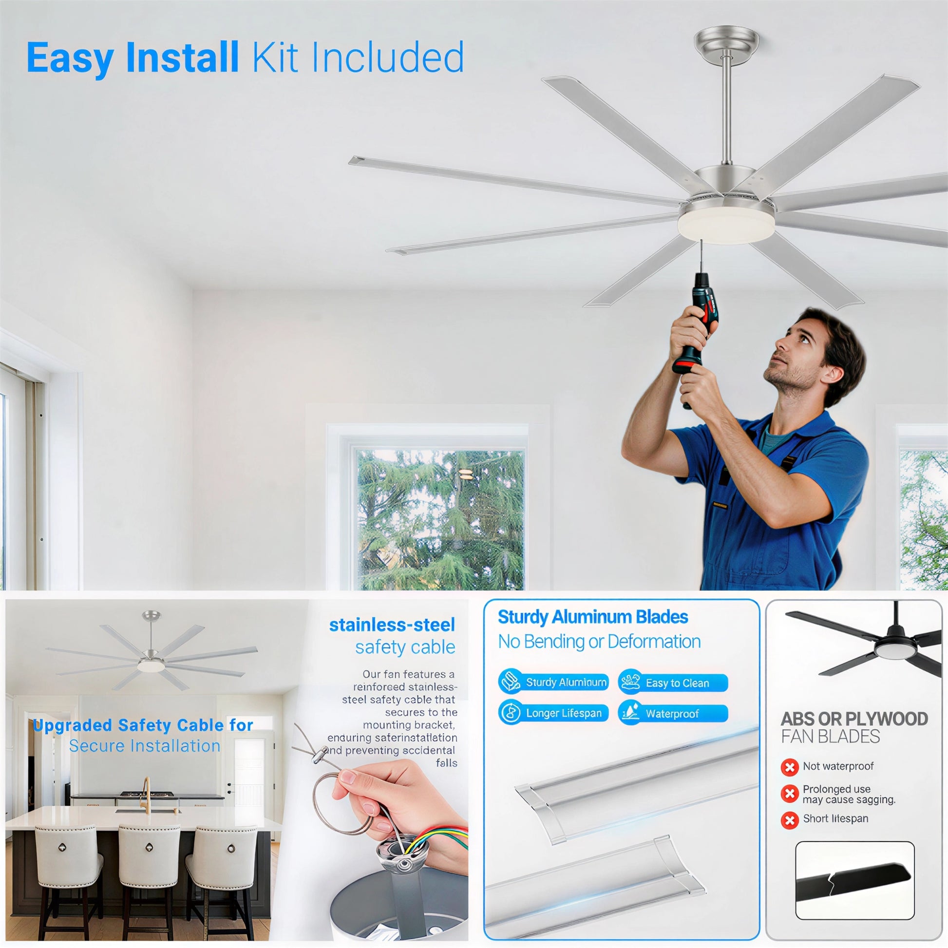 88" Silver Industrial Aluminum Ceiling Fan with Remote - view 15