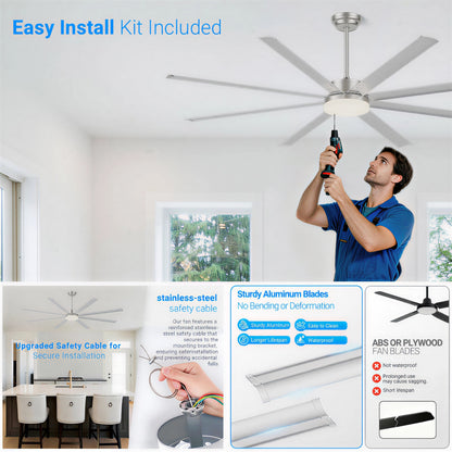 88" Silver Industrial Aluminum Ceiling Fan with Remote - view 15