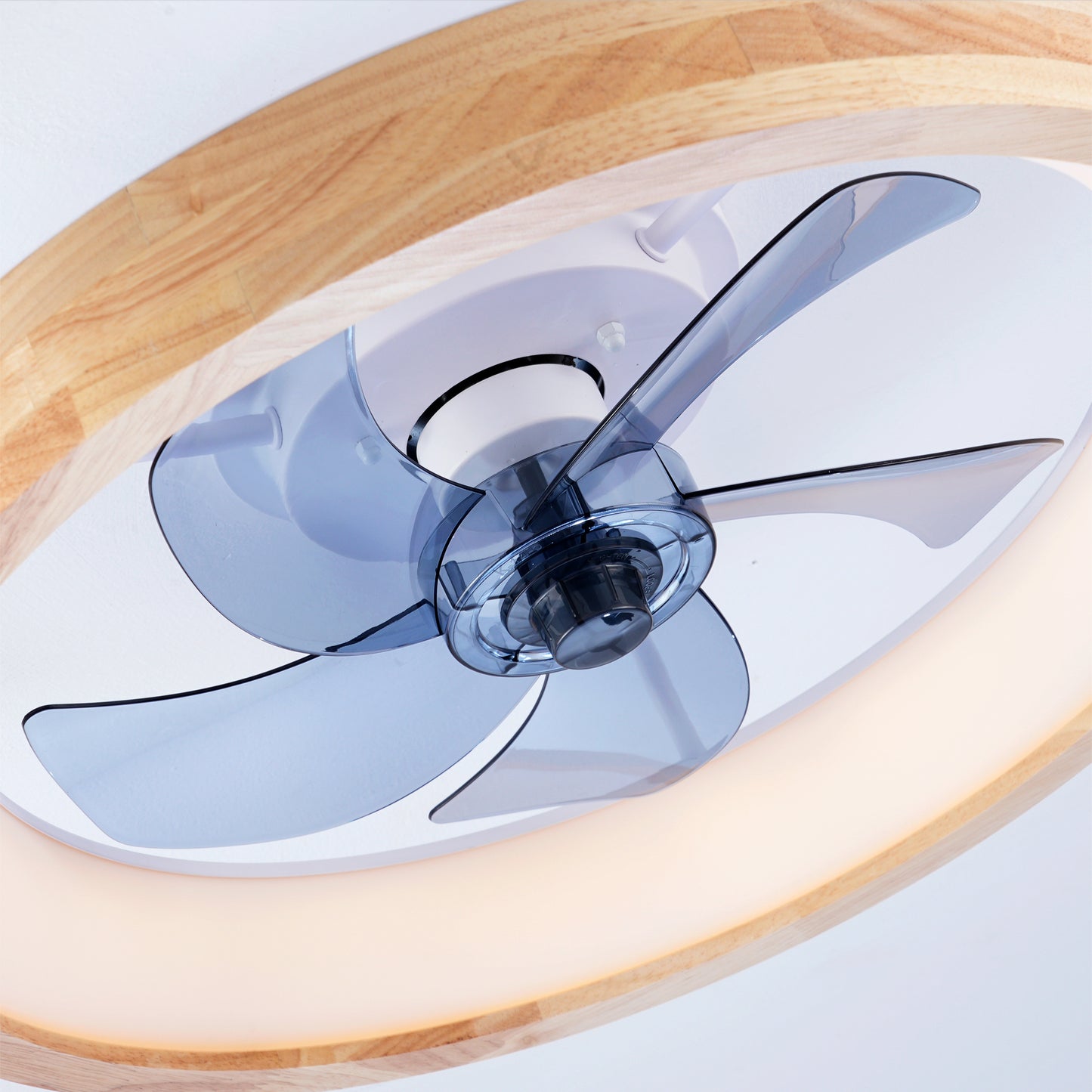20" Wood & White Flush Mount Ceiling Fan with Dimmable LED - view 18